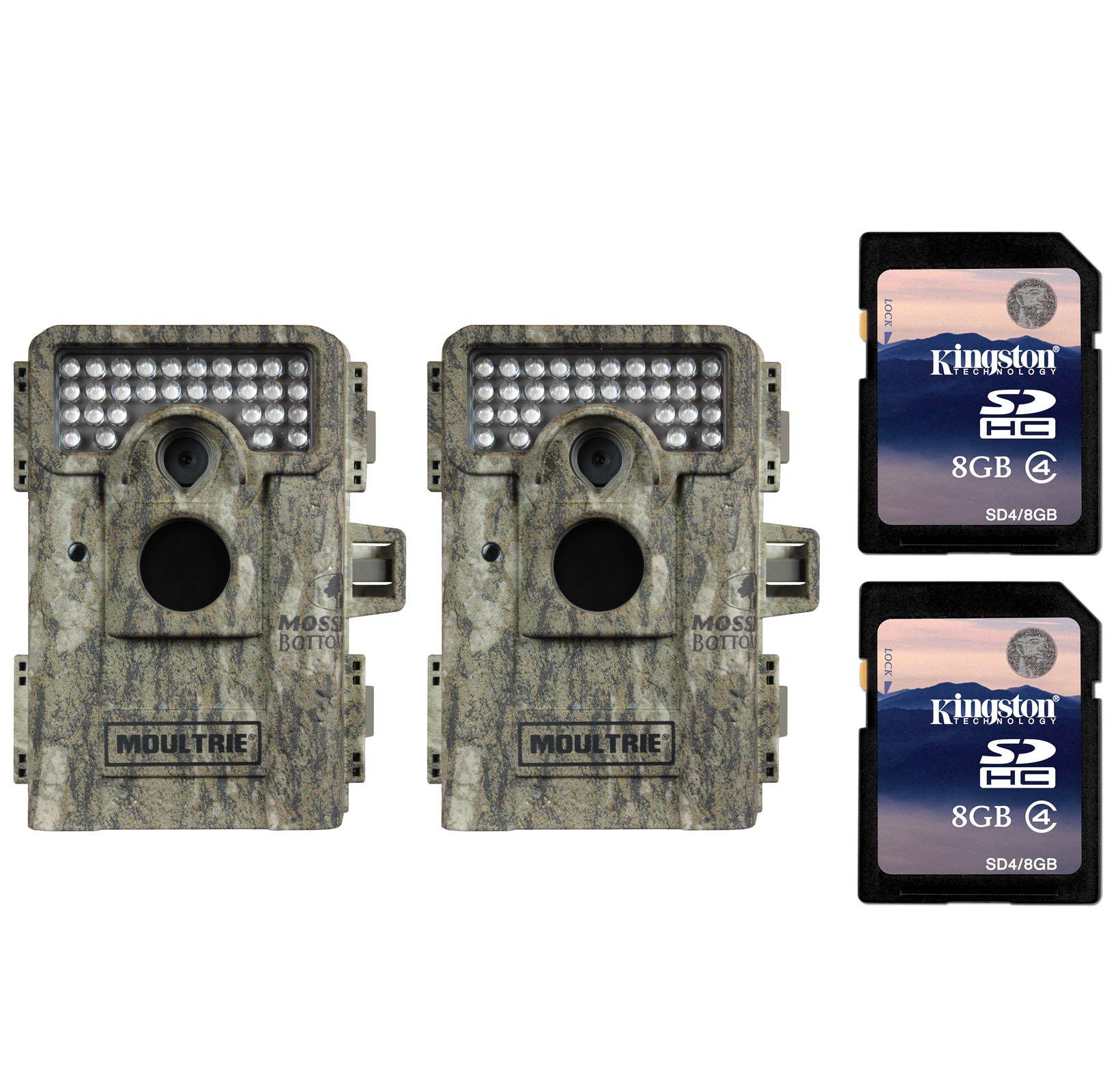 (2) MOULTRIE Game Spy M-880 Low Glow Infrared Digital Trail Cameras + SD Cards