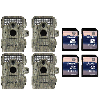 (4) MOULTRIE Game Spy M-880 Low Glow Infrared Digital Trail Cameras + SD Cards