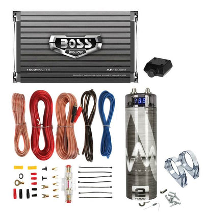 Boss AR2400.4 2400W 4-Ch Car Amplifier + Remote + 2.0 Farad Capacitor + Amp Kit