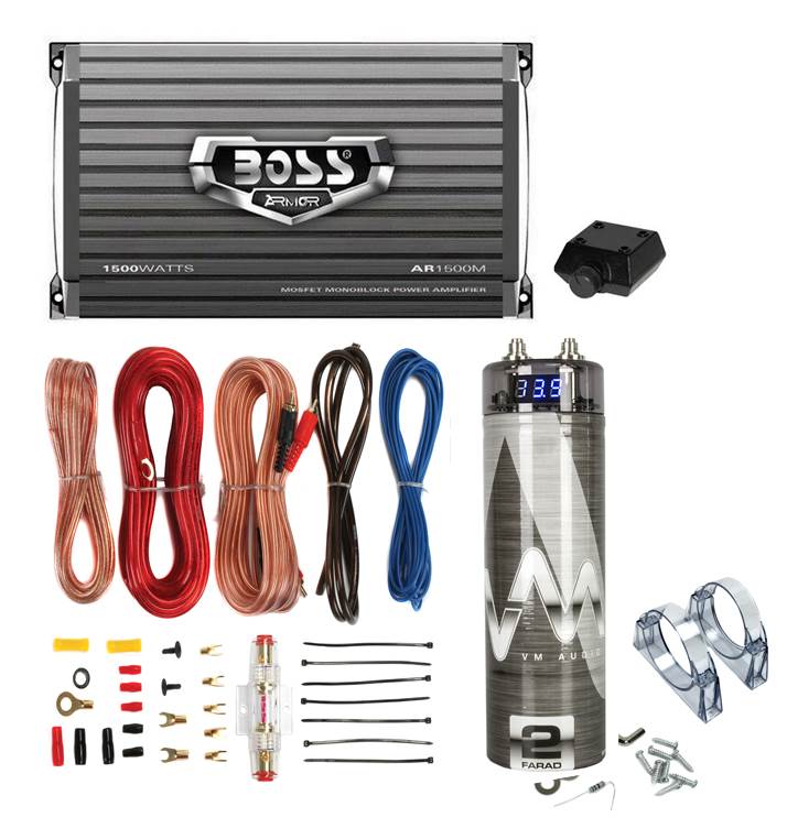 Boss AR2400.4 2400W 4-Ch Car Amplifier + Remote + 2.0 Farad Capacitor + Amp Kit