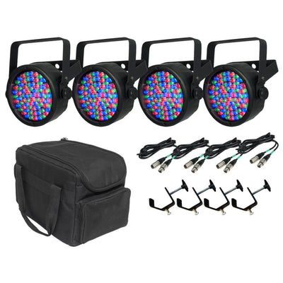 Chauvet DJ SlimPar 38 LED RGB 4 Lights + Travel Bag + 10' DMX Cables + C-Clamps