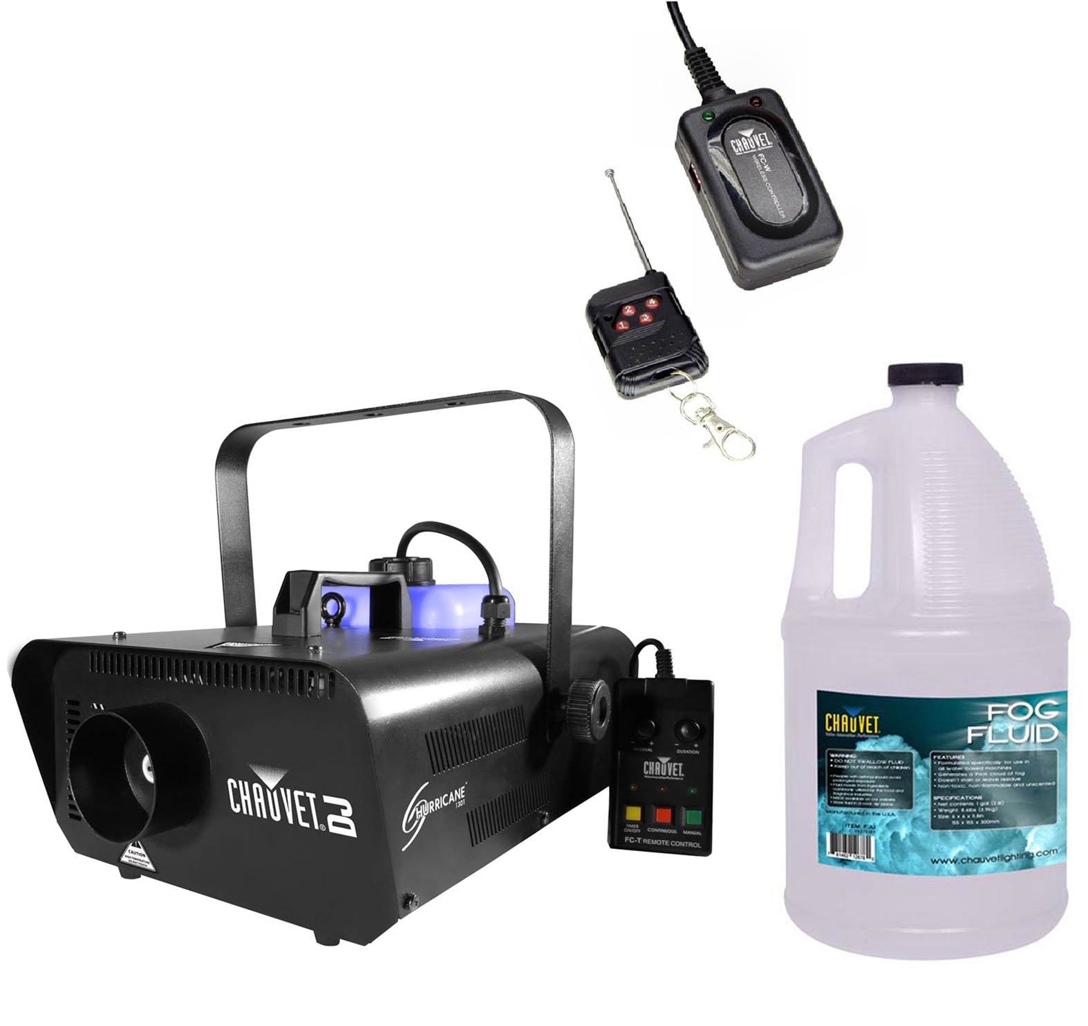 Chauvet Hurricane H1301 Fog/Smoke Machine + FC-W Wireless Remote + FJU Fog Fluid - VMInnovations