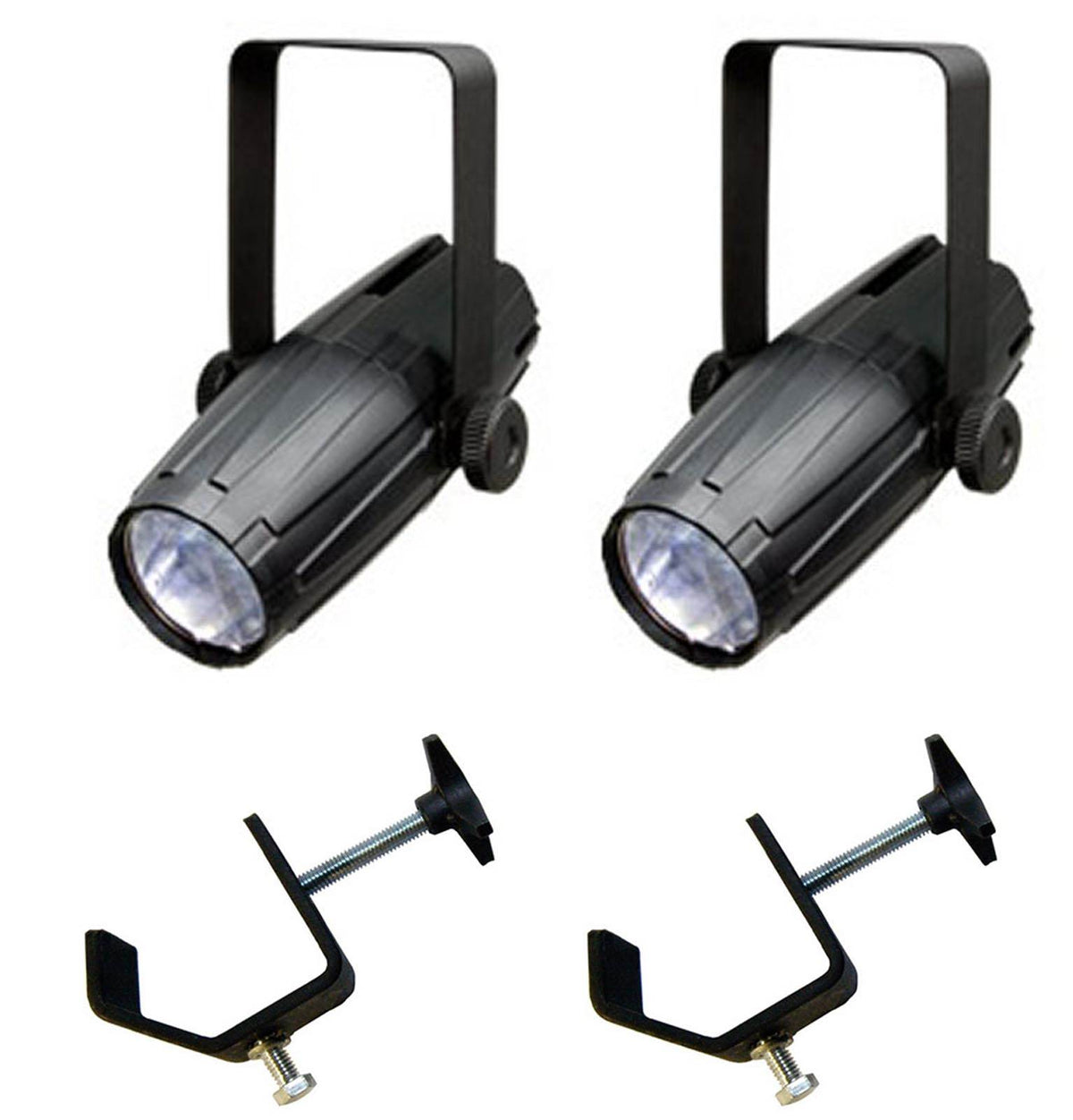 (2) CHAUVET LED PINSPOT 2 High-Powered 3W DJ Mirror Ball Spotlights w/ C-Clamps
