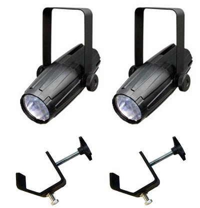 (2) CHAUVET LED PINSPOT 2 High-Powered 3W DJ Mirror Ball Spotlights w/ C-Clamps