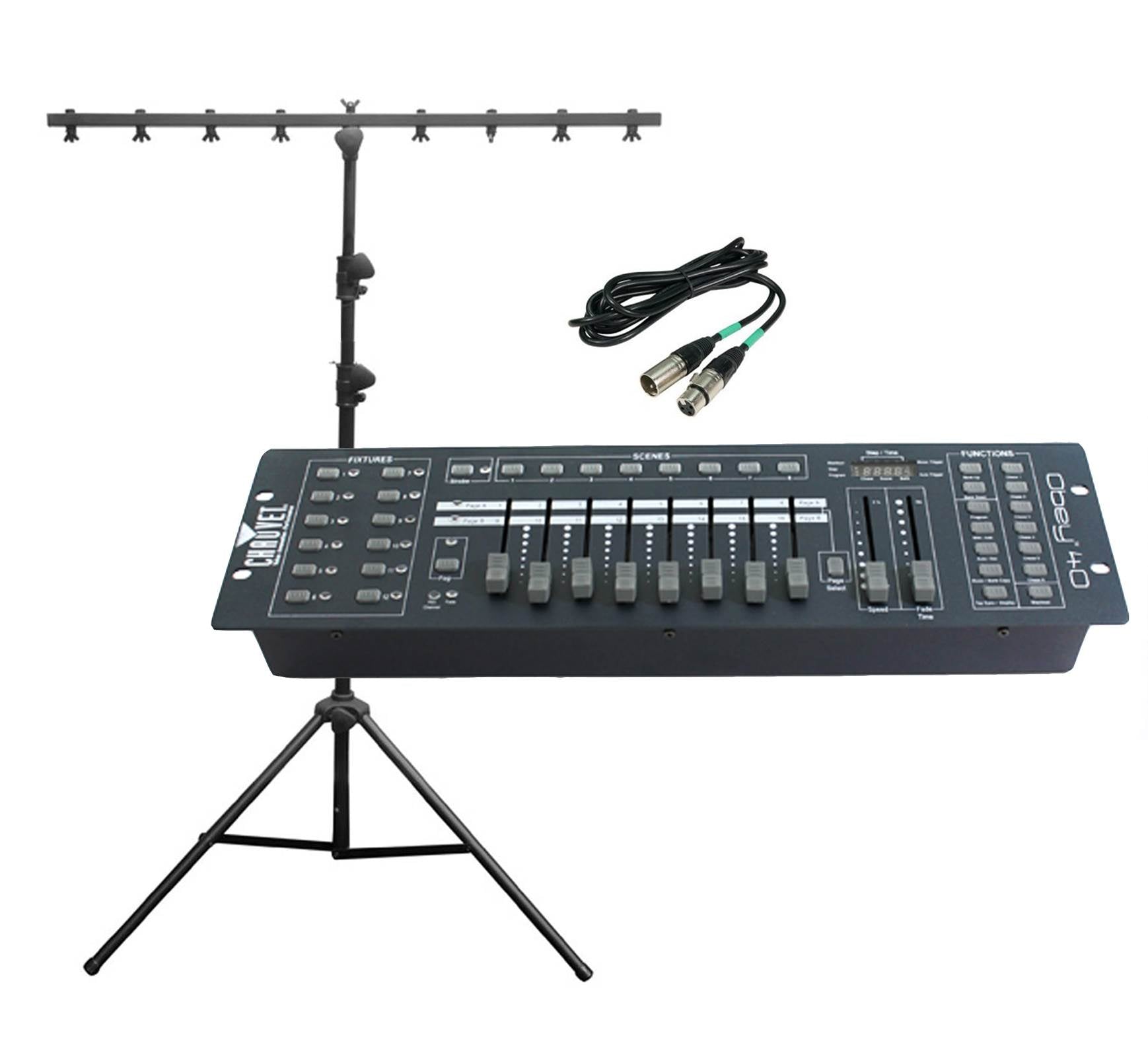 CHAUVET OBEY 40 DMX Universal Light Controller + T Bar Tripod Stand + 25' Cable