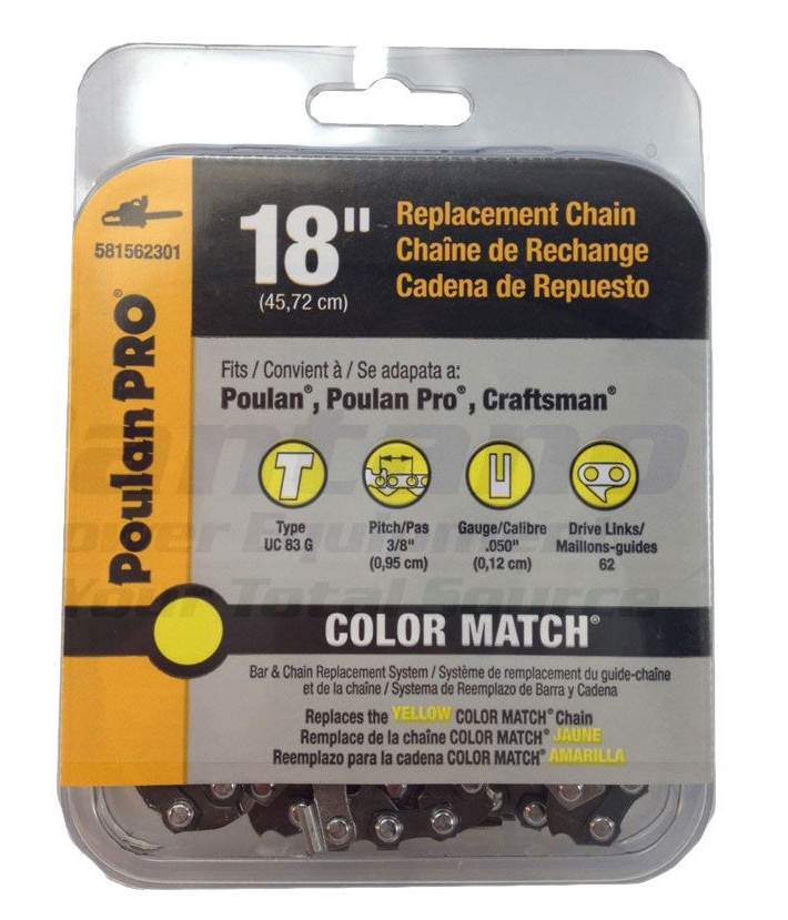 NEW Poulan 581562301 18-Inch 3/8" Pitch .50 Gauge Replacement Chainsaw Chain