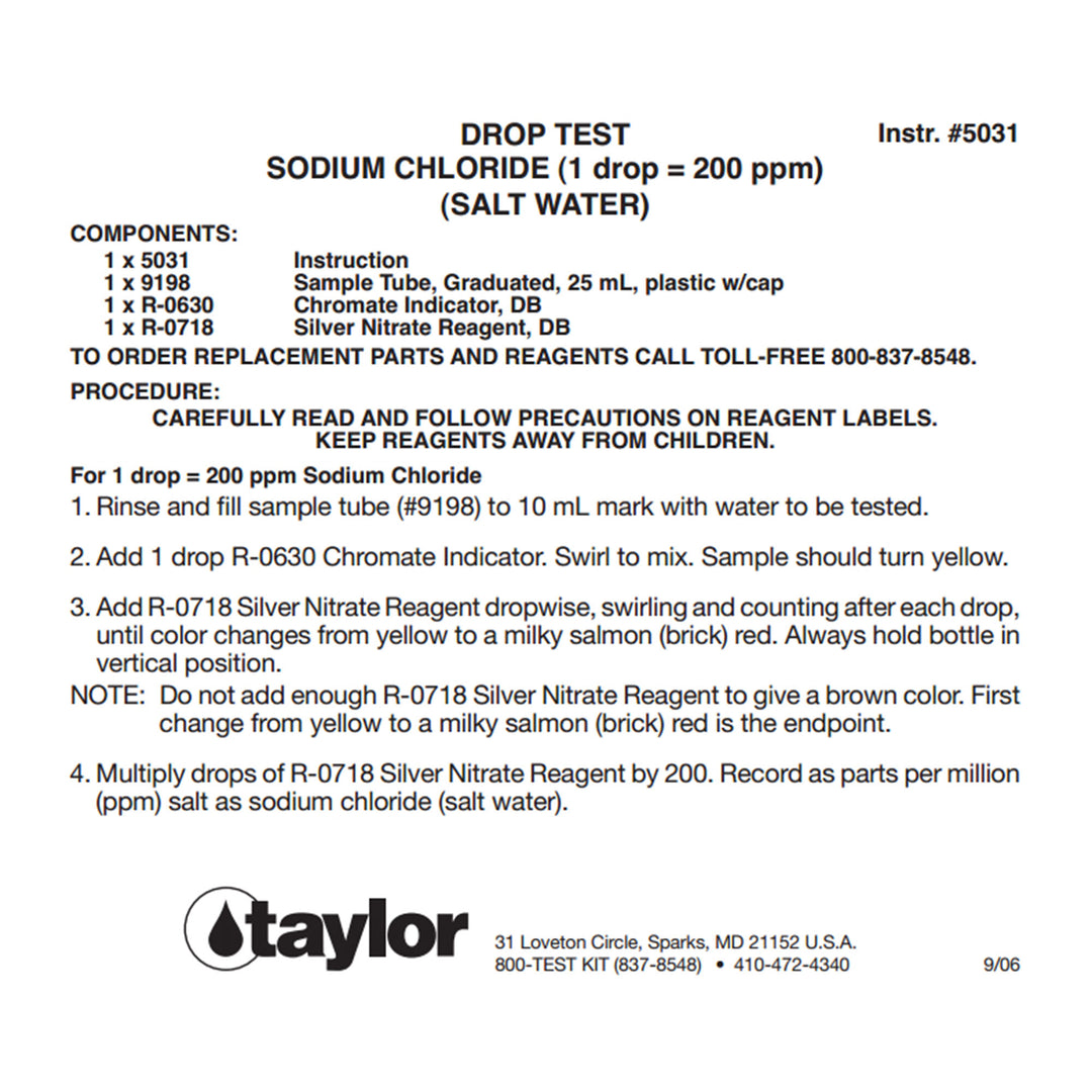 K-1766 Liquid Swimming Pool Spa Sodium Chloride Salt Water Drop Test Kit (Used)