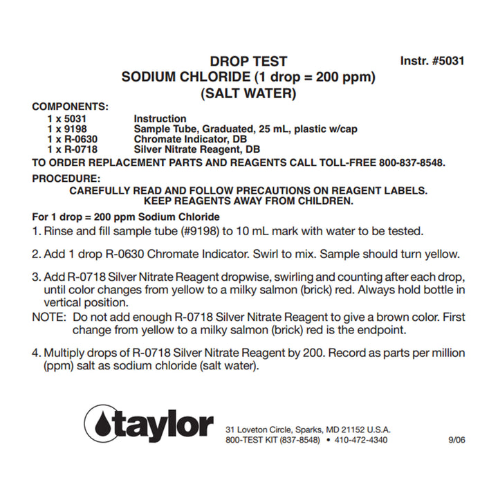 K-1766 Liquid Swimming Pool Spa Sodium Chloride Salt Water Drop Test Kit (Used)