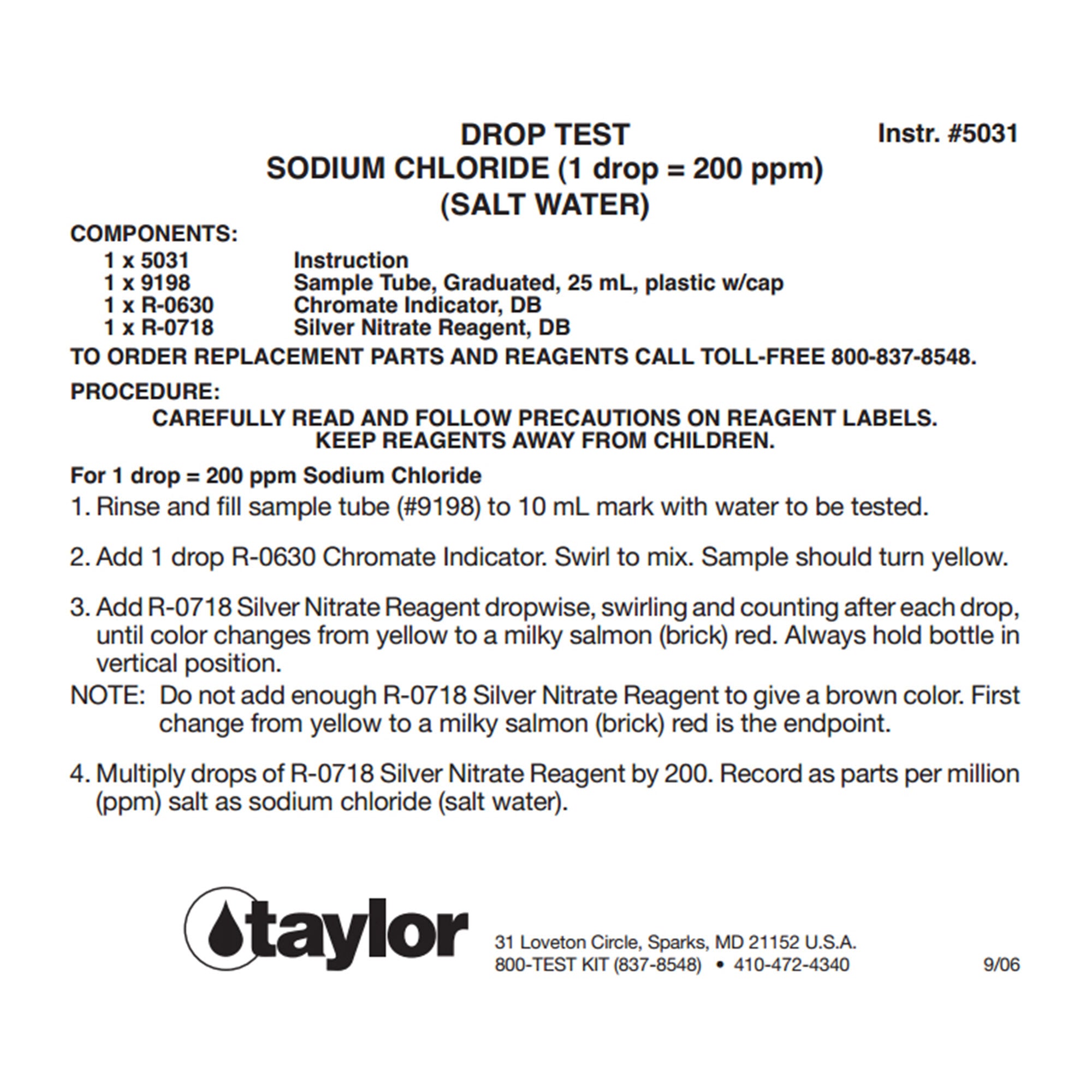 K-1766 Liquid Swimming Pool Spa Sodium Chloride Salt Water Drop Test Kit (Used) - VMInnovations