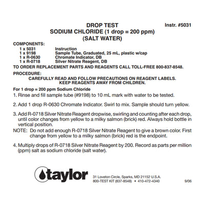 K-1766 Liquid Swimming Pool Spa Sodium Chloride Salt Water Drop Test Kit (Used) - VMInnovations