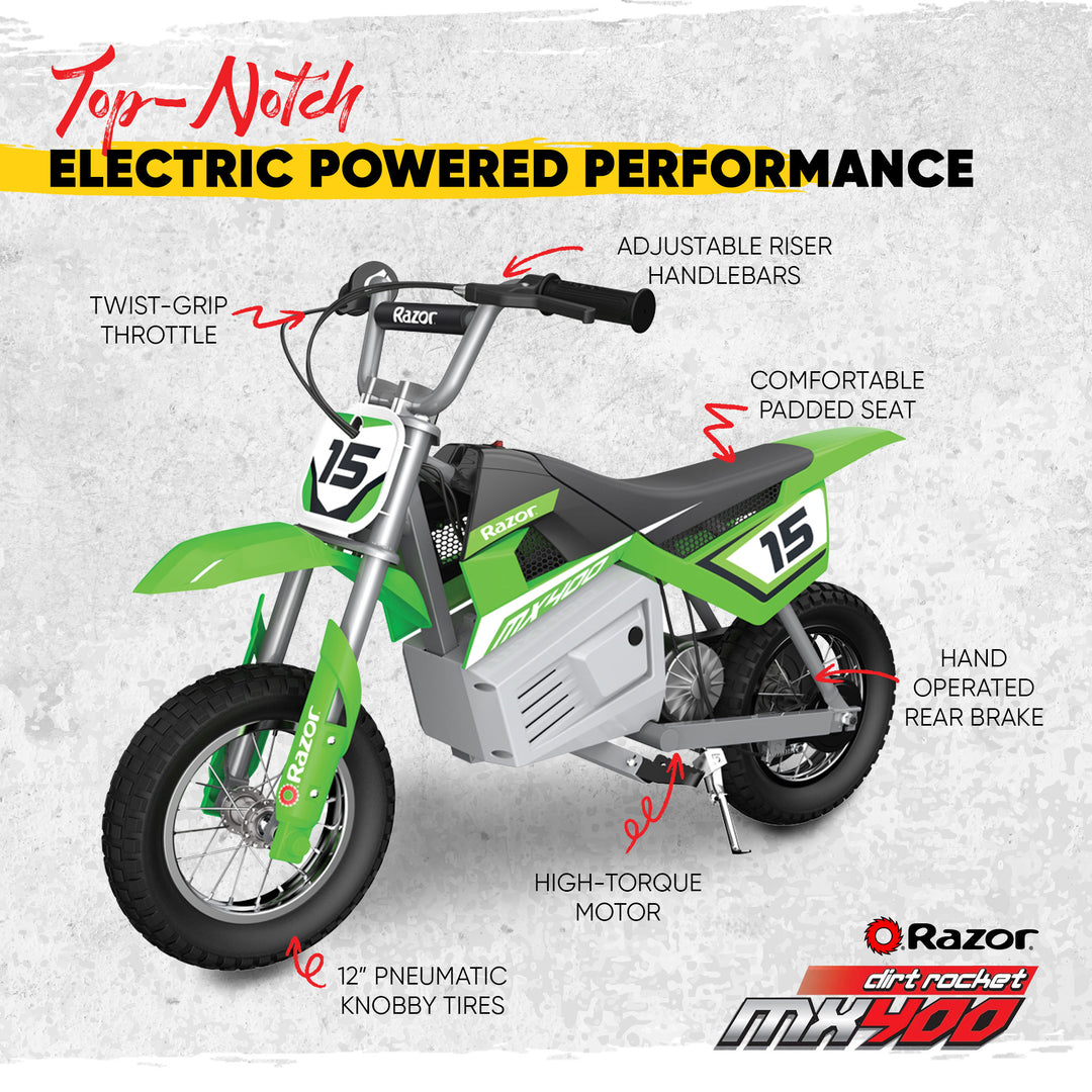 Razor MX400 Dirt Rocket 24V Electric Motocross Motorcycle Dirt Bike, Green(Used)