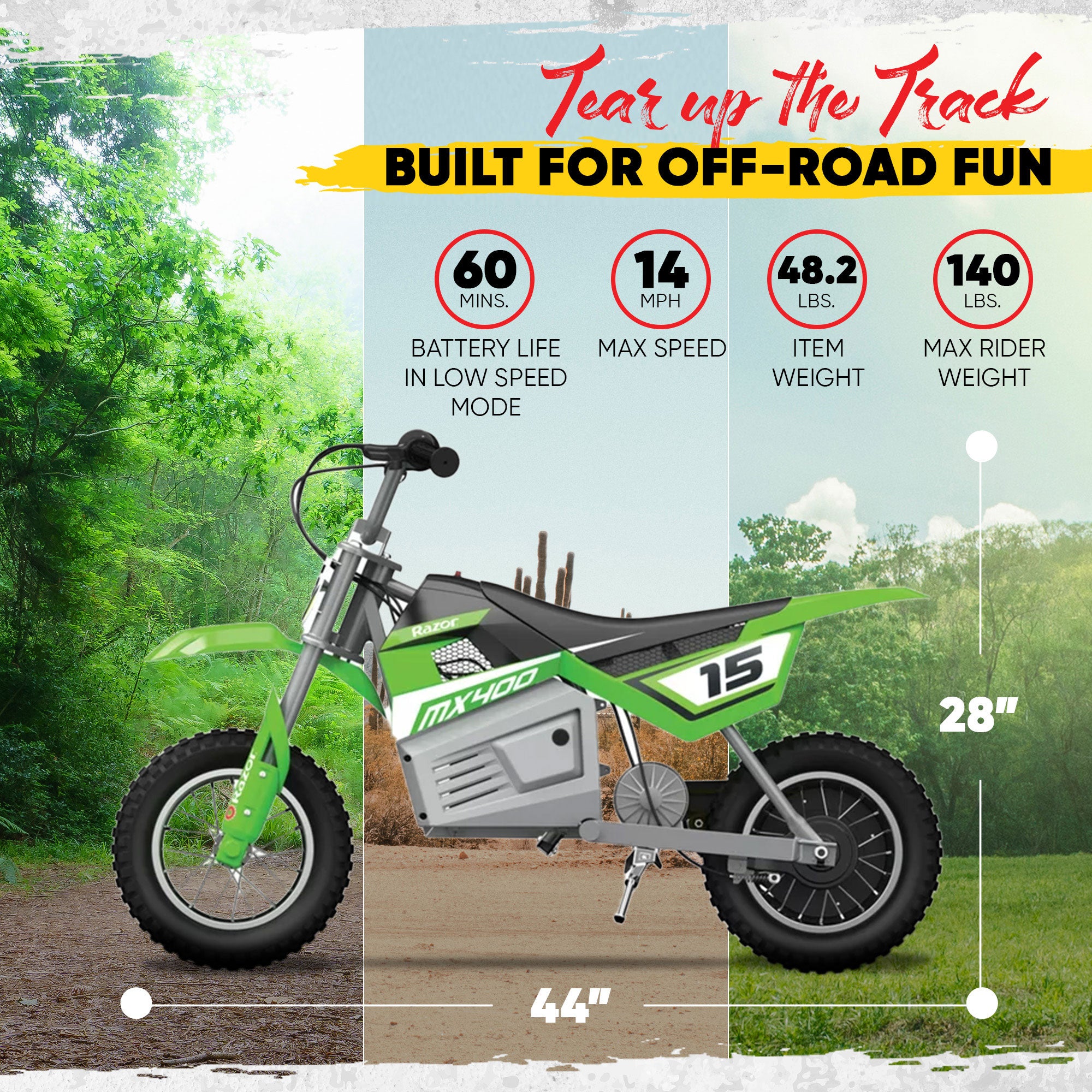 Razor MX400 Dirt Rocket 24V Electric Motocross Motorcycle Dirt Bike, Green(Used) - VMInnovations