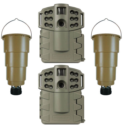 (2) MOULTRIE Game Spy A-5 Gen2 5MP Trail Game Cameras + (2) 5 Gal Deer Feeders