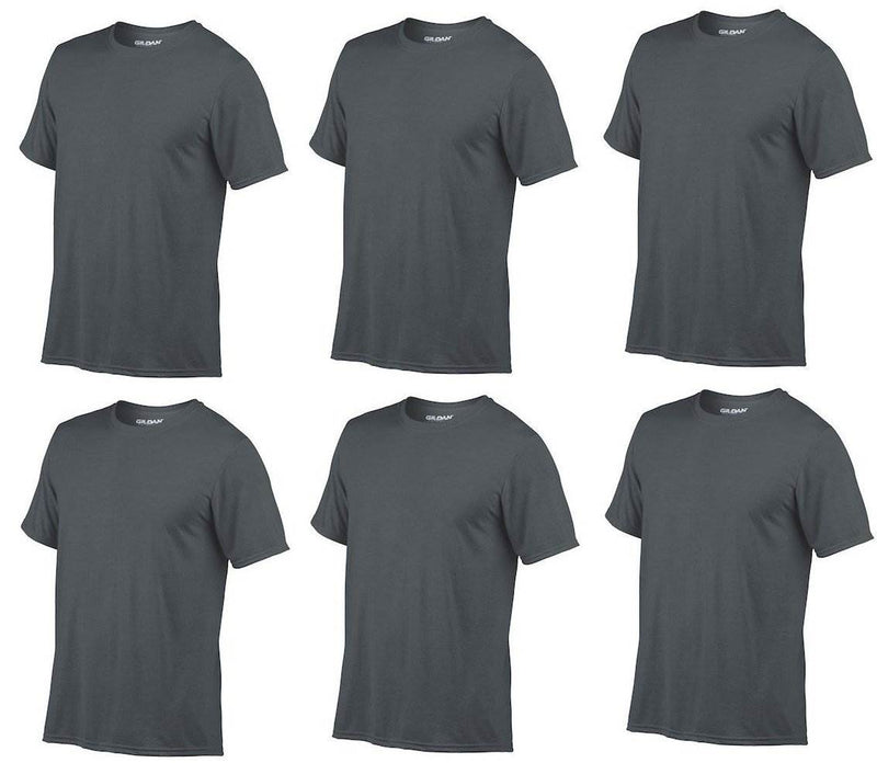 6) NEW Gildan Dry Fit Mens Large (L) Adult Outdoor Short Sleeve T-Shirt Charcoal