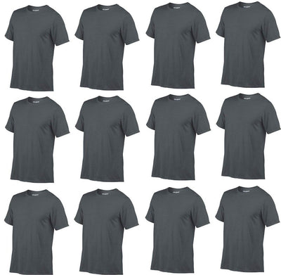 12) Gildan Dry Fit Mens Large L Adult Workout/Gym Short Sleeve T-Shirt Charcoal
