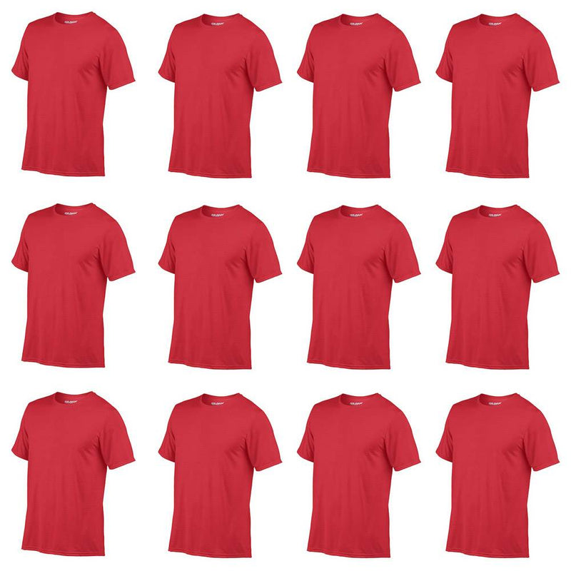 12) Gildan Mens XL XLarge Adult Performance Dry Fit Short Sleeve T-Shirt Red