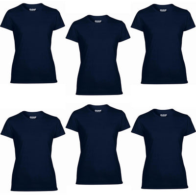 Gildan Missy Fit Women's Large Adult Short Sleeve T-Shirt, Navy (6 Pack)