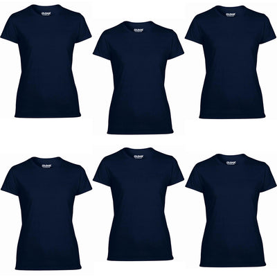 Gildan Missy Fit Women's Large Adult Short Sleeve T-Shirt, Navy (6 Pack) - VMInnovations