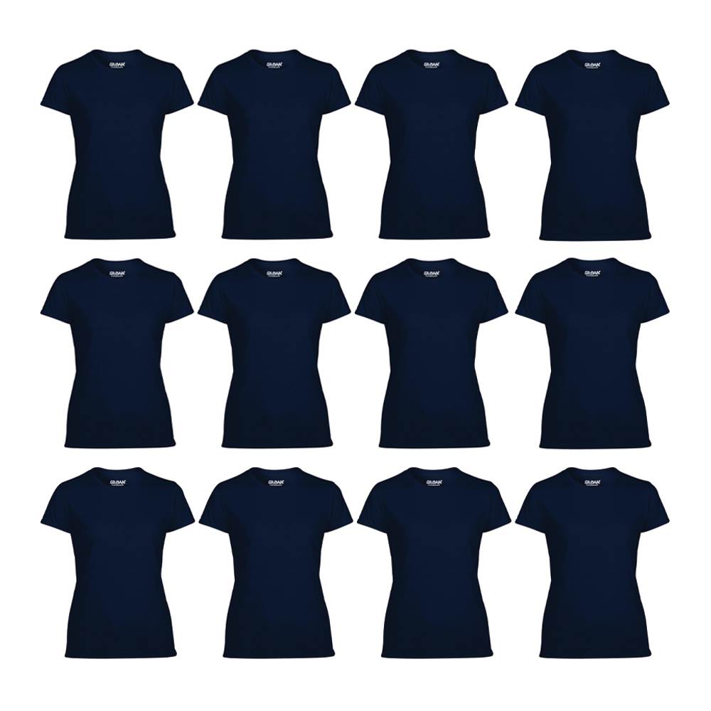 Gildan Missy Fit Women's Large Adult Short Sleeve T-Shirt, Navy (12 Pack) - VMInnovations