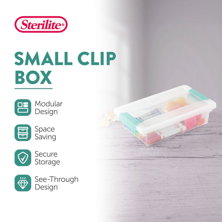 Sterilite Small Clip Box Clear Storage Bins Tote Container with Latching Lid, 6 Pack