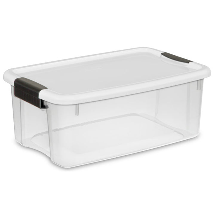 Sterilite 18 Qt Clear Plastic Stackable Storage Bin w/ White Latch Lid, 18 Pack