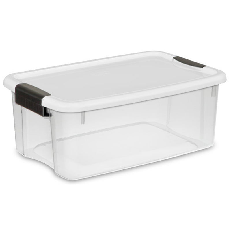 Sterilite 18 Qt Clear Plastic Stackable Storage Bin w/ White Latch Lid, (6 Pack)