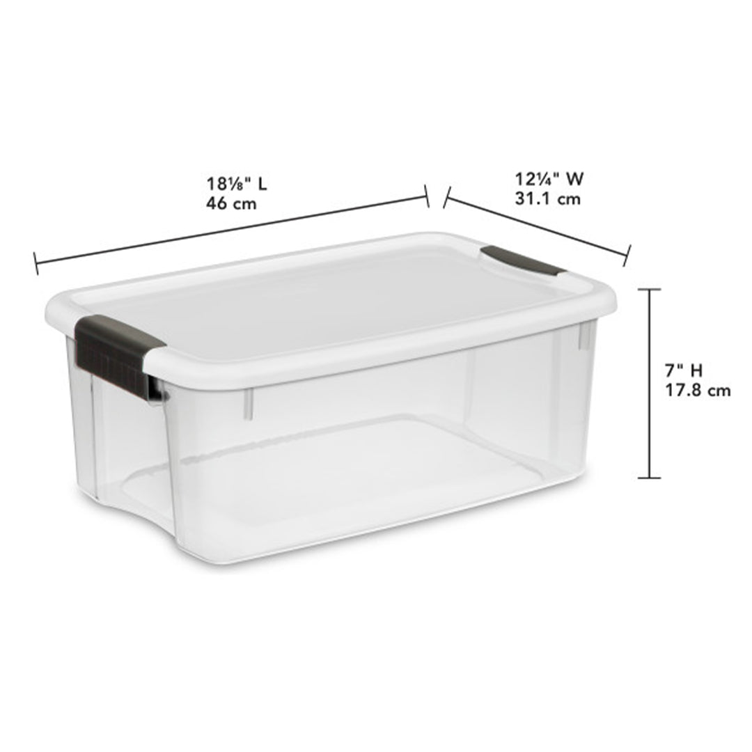 Sterilite 18 Qt Clear Plastic Stackable Storage Bin w/ White Latch Lid, (6 Pack) - VMInnovations