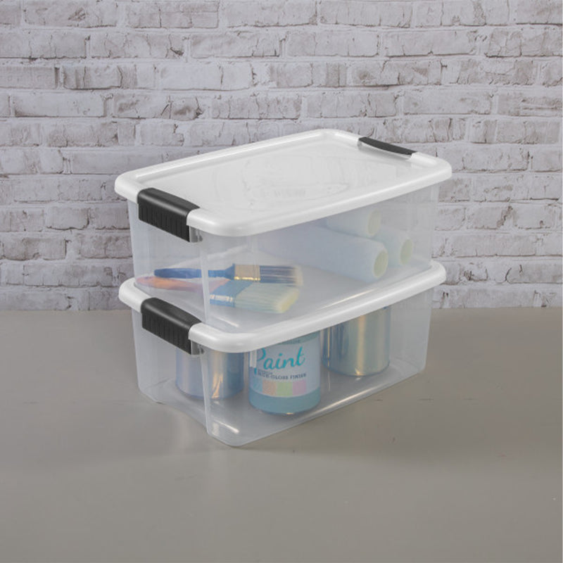 Sterilite 18 Qt Clear Plastic Stackable Storage Bin w/ White Latch Lid, 24 Pack