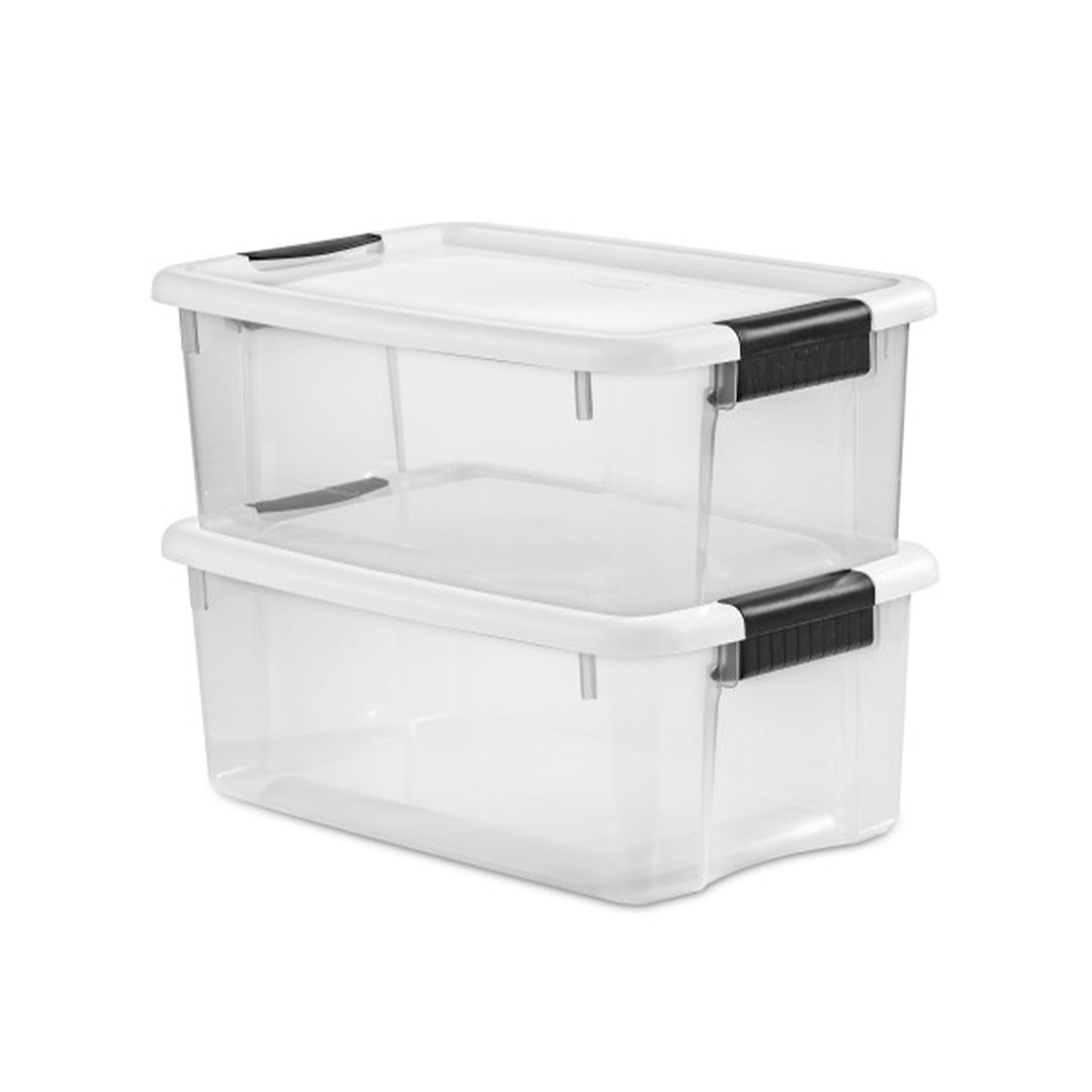 Sterilite 18 Qt Clear Plastic Stackable Storage Bin w/ White Latch Lid, 18 Pack