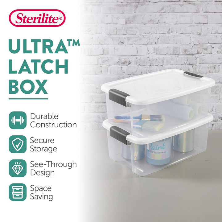 Sterilite 18 Qt Clear Plastic Stackable Storage Bin w/ White Latch Lid, 18 Pack