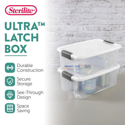 Sterilite 18 Qt Clear Plastic Stackable Storage Bin w/ White Latch Lid, (6 Pack)