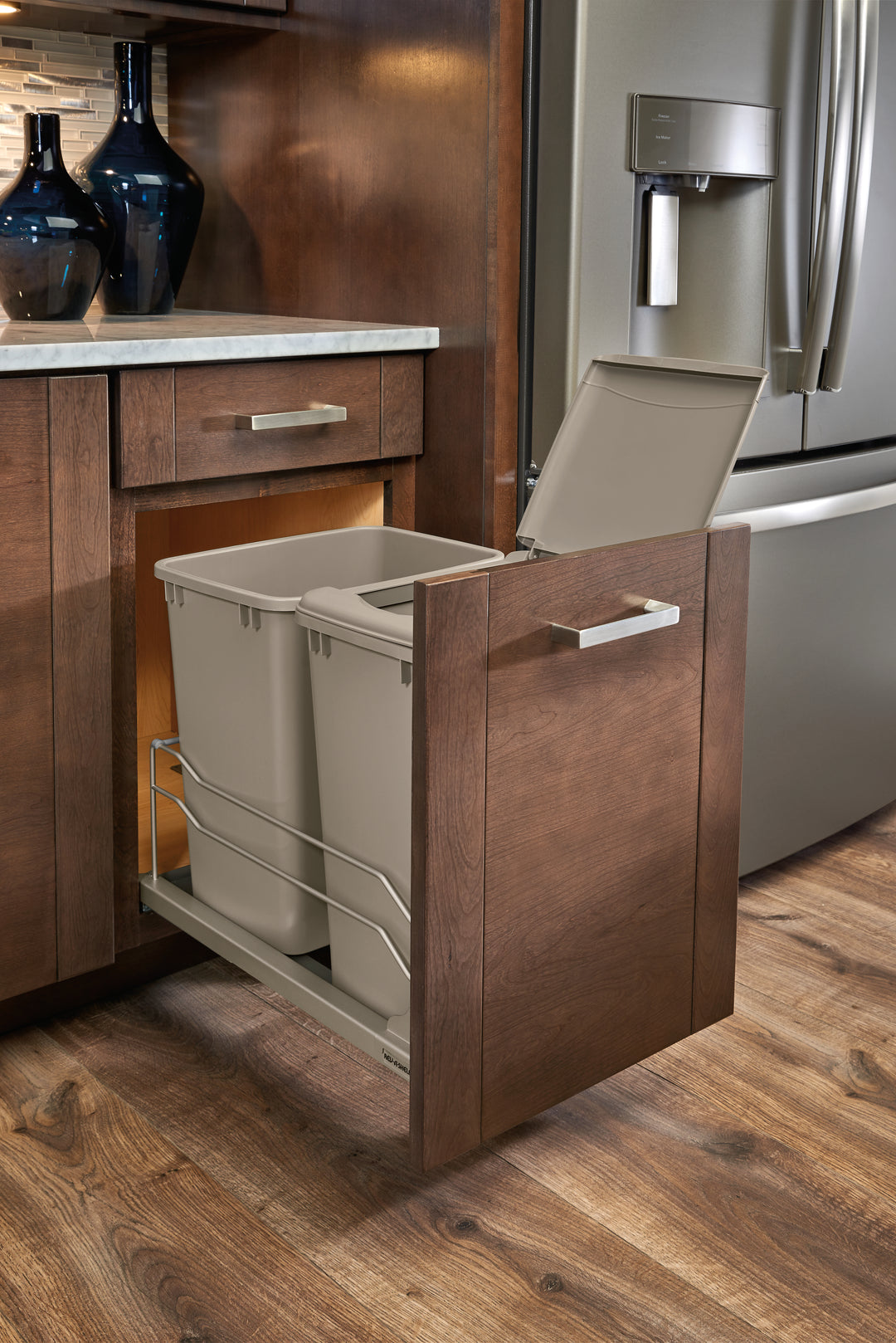Rev-A-Shelf Double Pullout Trash Cans 35 qt. with Soft-close, 53WC-1835SCDM-212