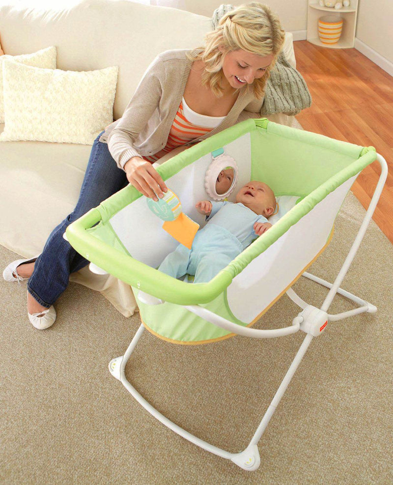 Fisher Price X7757 Rock with Me Portable Baby Infant Bassinet w/ Play Toy, Green
