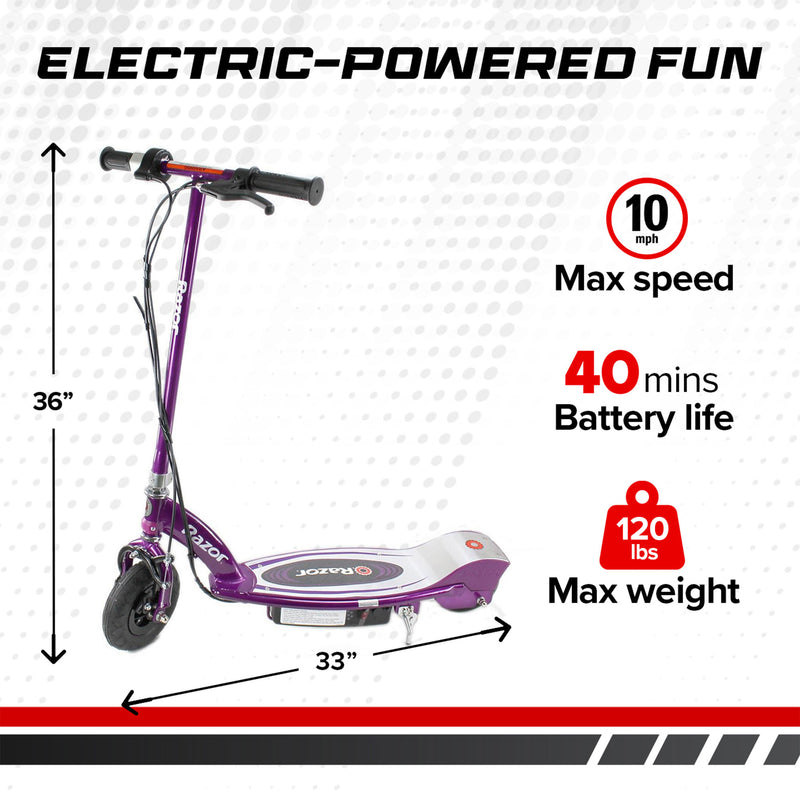 Razor E100 Kids Ride On 24V Motorized Powered Electric Scooter Toy, Purple