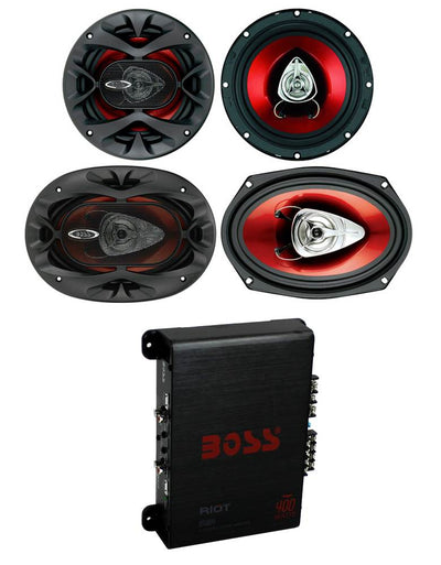 2) Boss CH6520 6.5" 250W + 2) 6x9" 350W 2-Way Car Speakers + 400W 4-Ch Amplifier