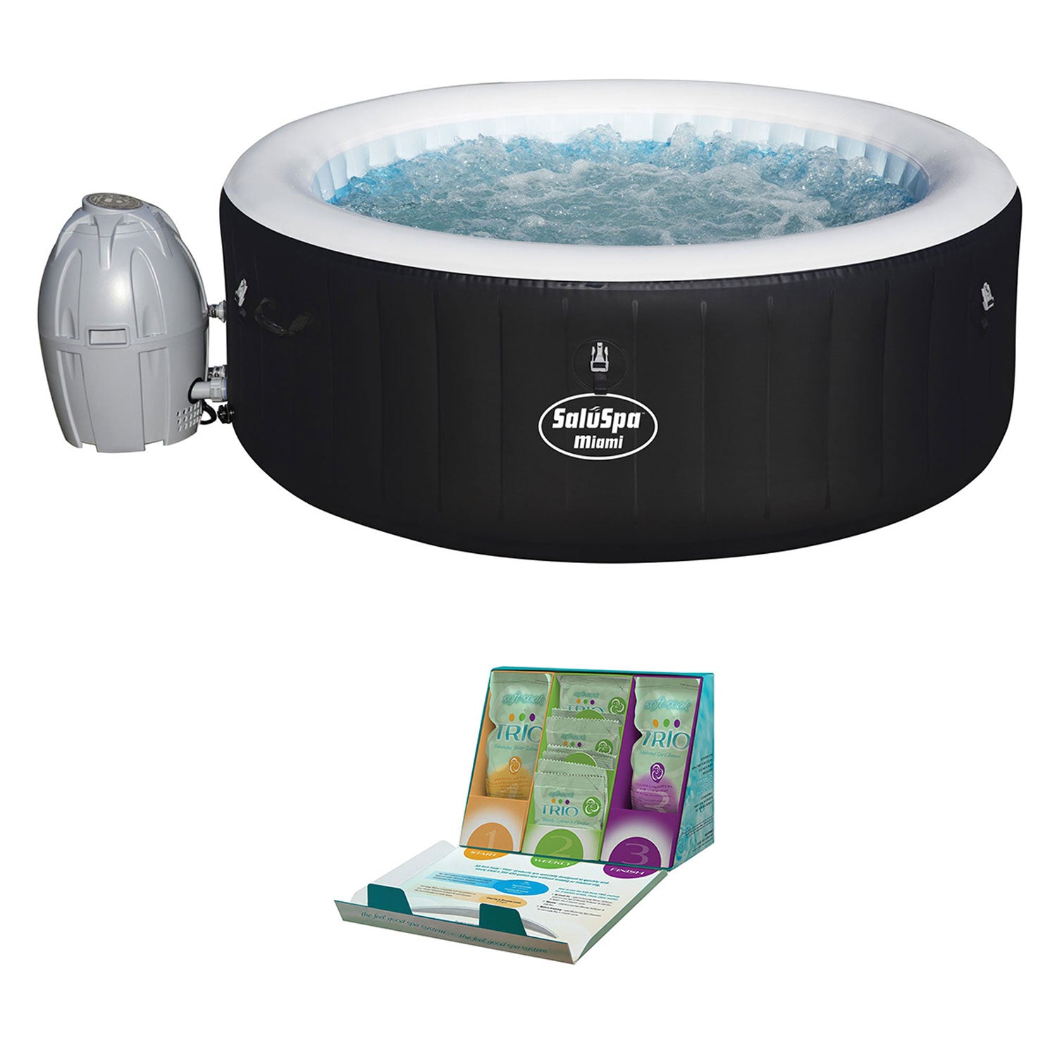 Bestway SaluSpa 4-Person Inflatable Hot Tub + SpaGuard Water Softening Kit - VMInnovations