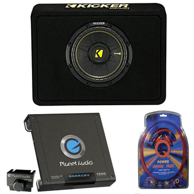 Kicker 10" 600W 4 Ohm Subwoofer Enclosure and 1500W Mono Amplifier w/ Wiring Kit