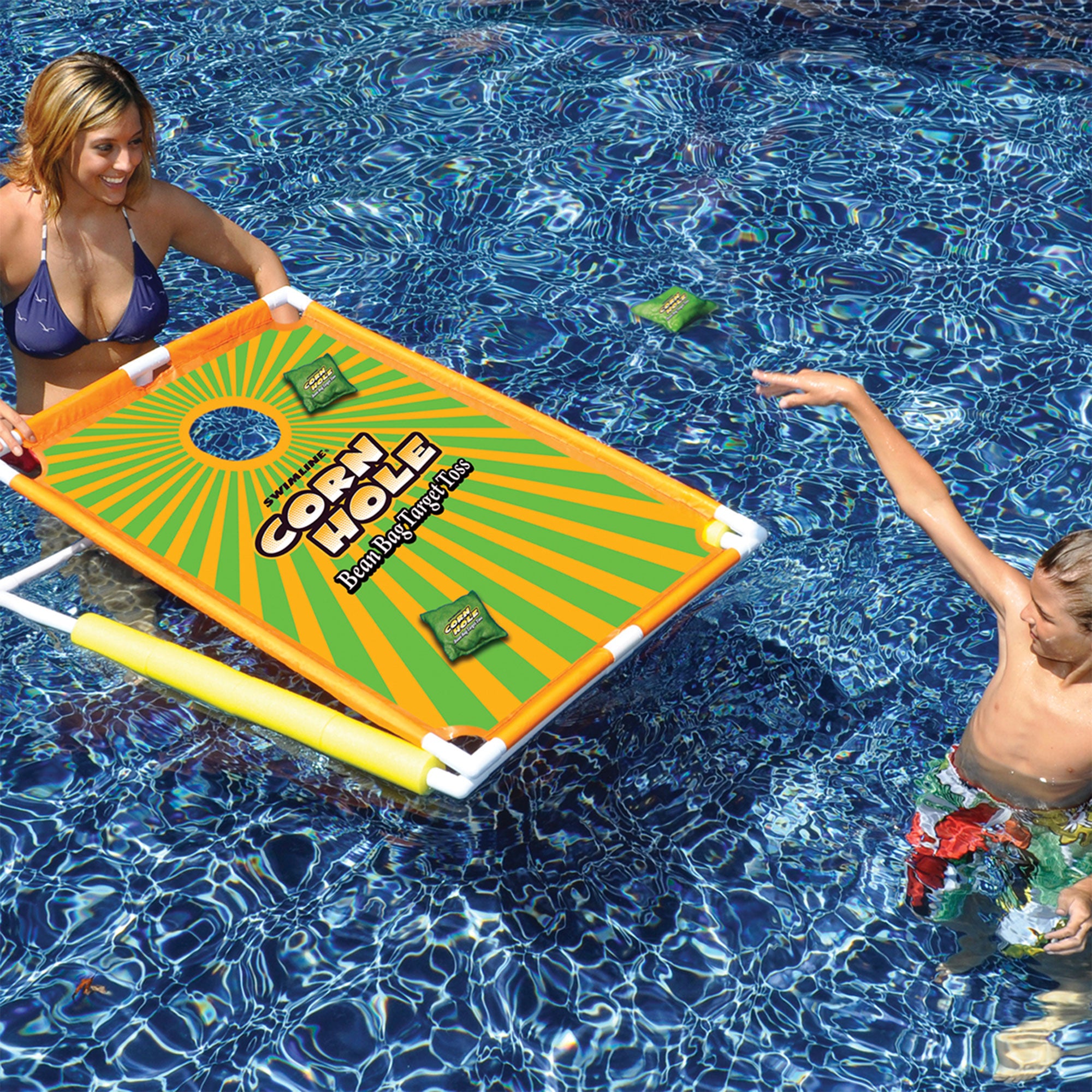 Swimline Swimming Pool Fun Floating Cornhole Bean Bags Toss Target Game (Used)