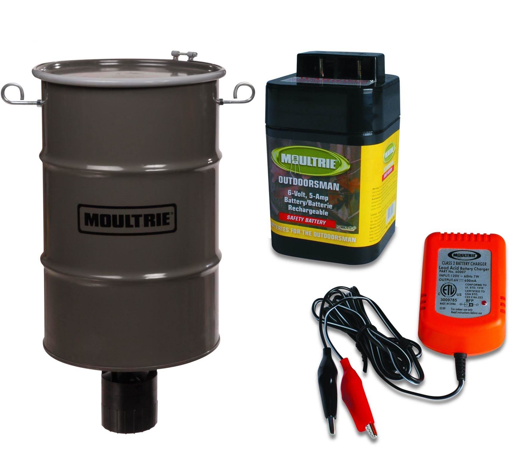 MOULTRIE 30 Gallon Pro-Hunter 360° Hanging Deer Feeder w/ 6V Battery & Charger