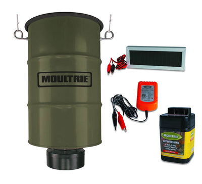 MOULTRIE 30 Gal Magnum Hanging Deer Feeder w/ 6V Battery, Adapter & Solar Panel