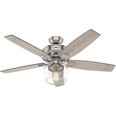 Hunter Bennett 52" Quiet Ceiling Fan with LED Light and Remote Control, Silver