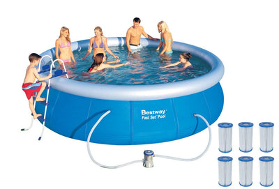 Bestway 15'x42" Fast Set Inflatable Above Ground Pool Set w/ 6 Filter Cartridges
