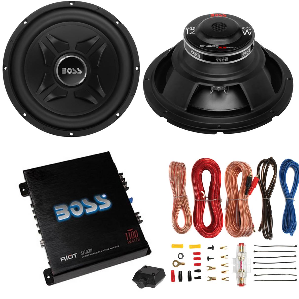 2 Boss CXX12 12" 2000W Car Audio Power Subwoofer Sub & Mono Amplifier & Amp Kit - VMInnovations