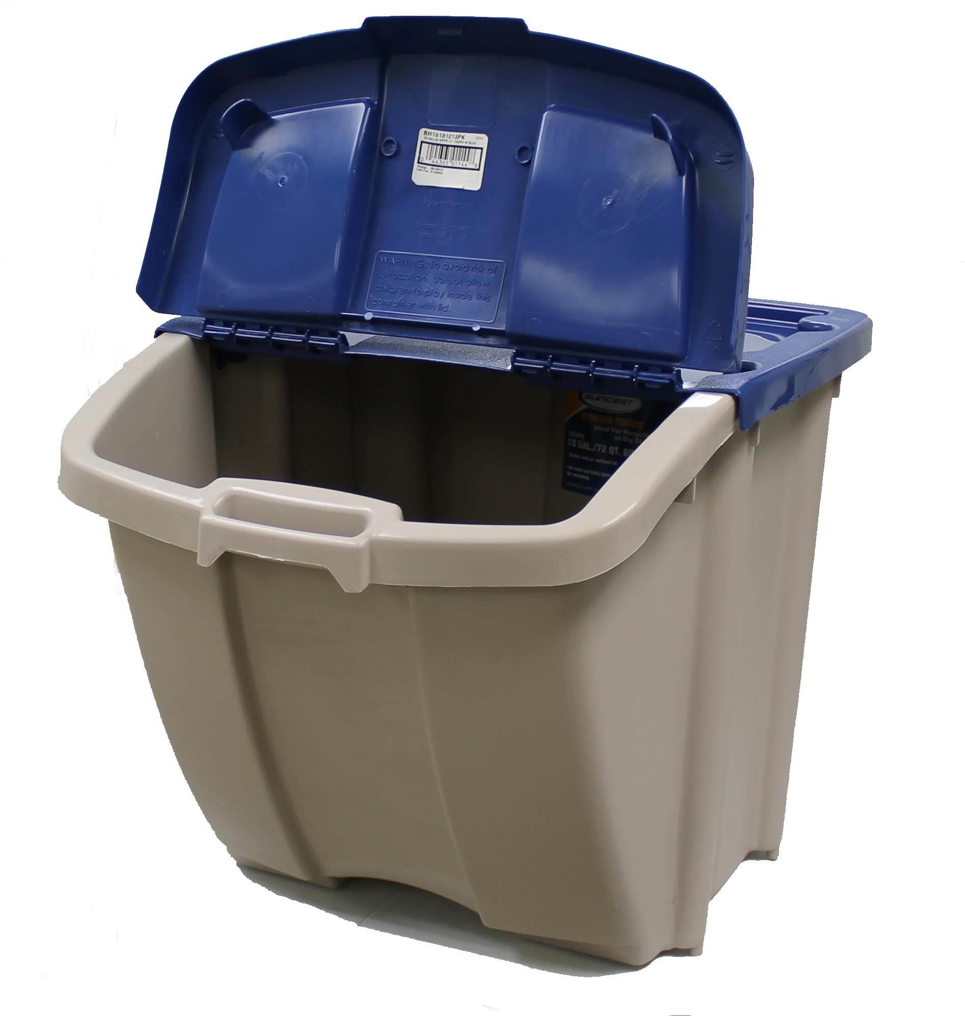 Suncast Storage Trend 18 Gallon / 72 Quart Stacking Tote Bin, Blue (Open Box)