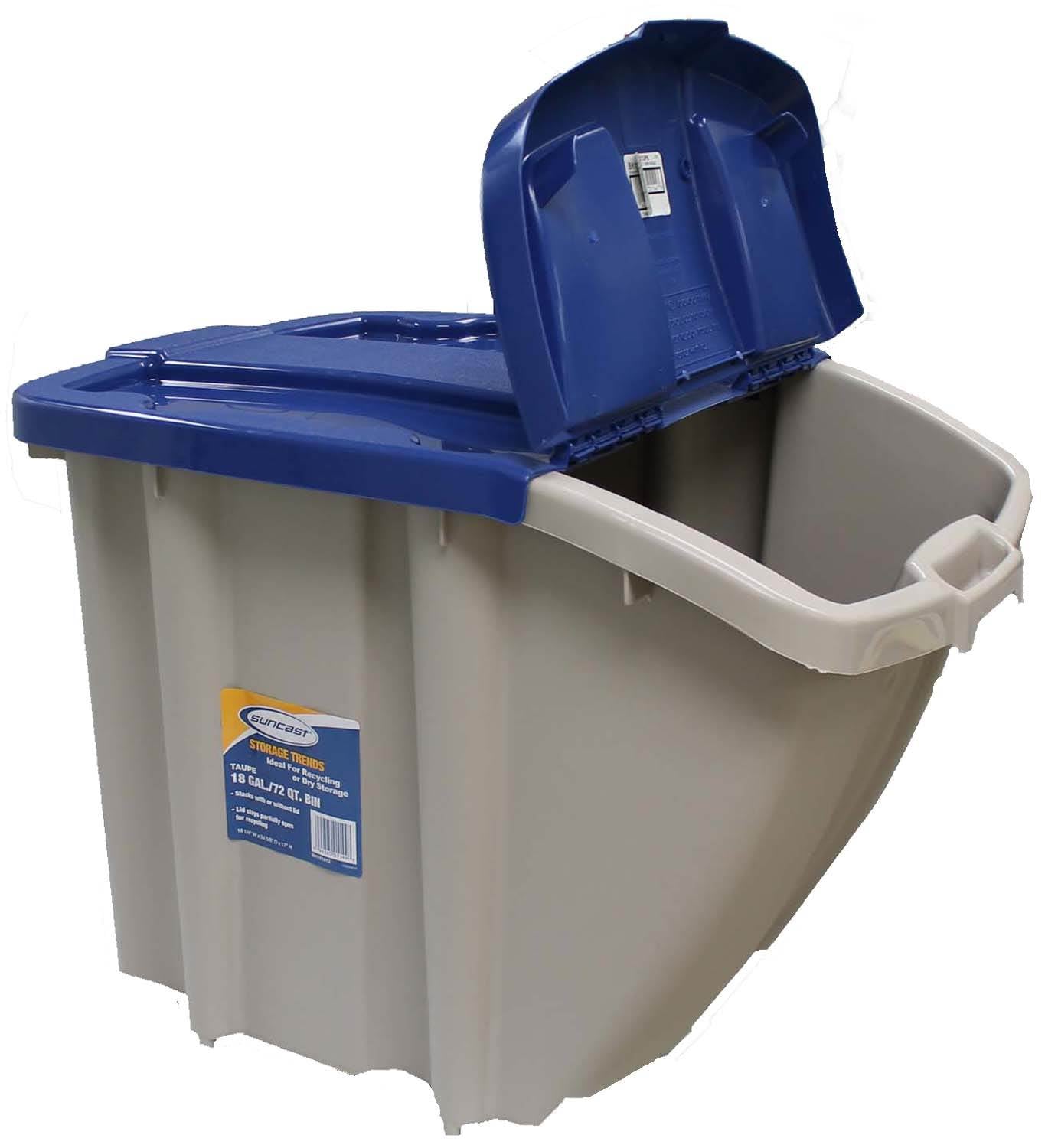 Suncast Storage Trend 18 Gallon / 72 Quart Stacking Tote Bin, Blue (Open Box)