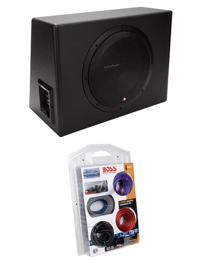 Rockford Fosgate P300-12 12" 300W Powered Subwoofer Enclosure + 4 Gauge Amp Kit