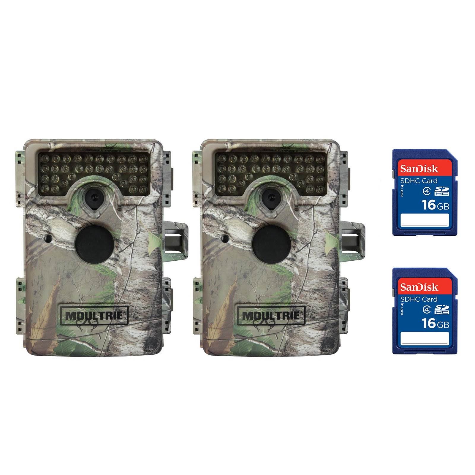 Moultrie M-1100i Mini Infrared Digital Trail Game Camera, 2 Pack + 16GB SD Cards