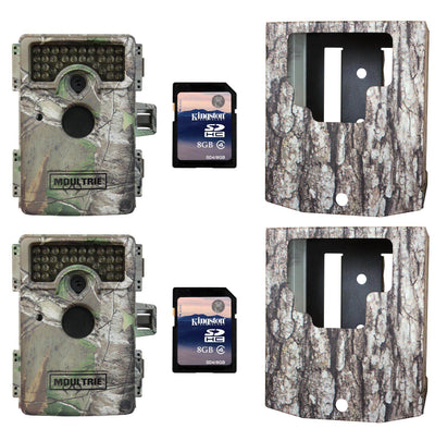 (2) MOULTRIE M-1100i No Glow Infrared Game Cameras + Security Boxes & SD Cards