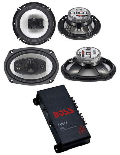 2) Boss R94 6x9" 500W 4 Way Car & 2) 6.5" 300W 3 Way Speakers & 200W 2-Ch Amp