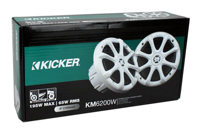 2) New Kicker KM6200W 6" 195 Watt 2-Way Marine Coaxial Audio Speakers KM6200
